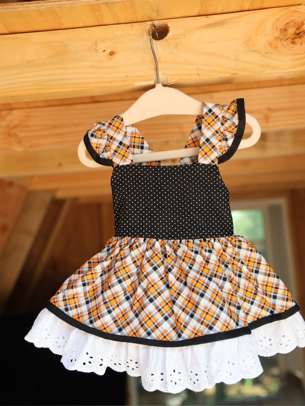 Ricrac & Ruffles Baby Girl 12M Top NWT Orange Black Plaid Eyelet Ruffle Fall